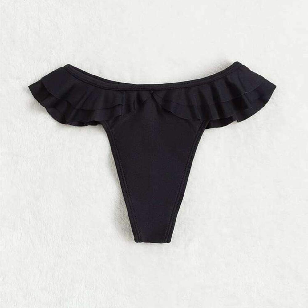 Women's Black Ruffle Bikini Bottom